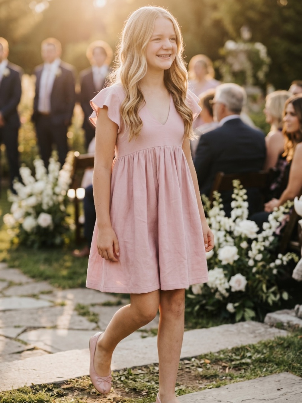 Canadian made Emma Knudsen girls blush pink babydoll dress